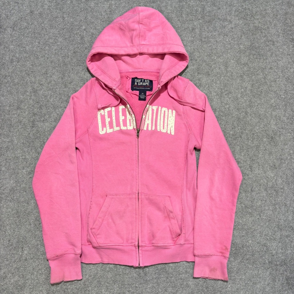 Soft As A Grape Pink Celebration Zip Up Hoodie Womens XS Resort Wear Graphic